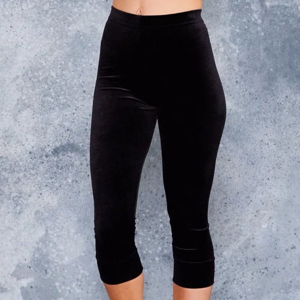 Black Milk Velvet Black Cropped Leggings